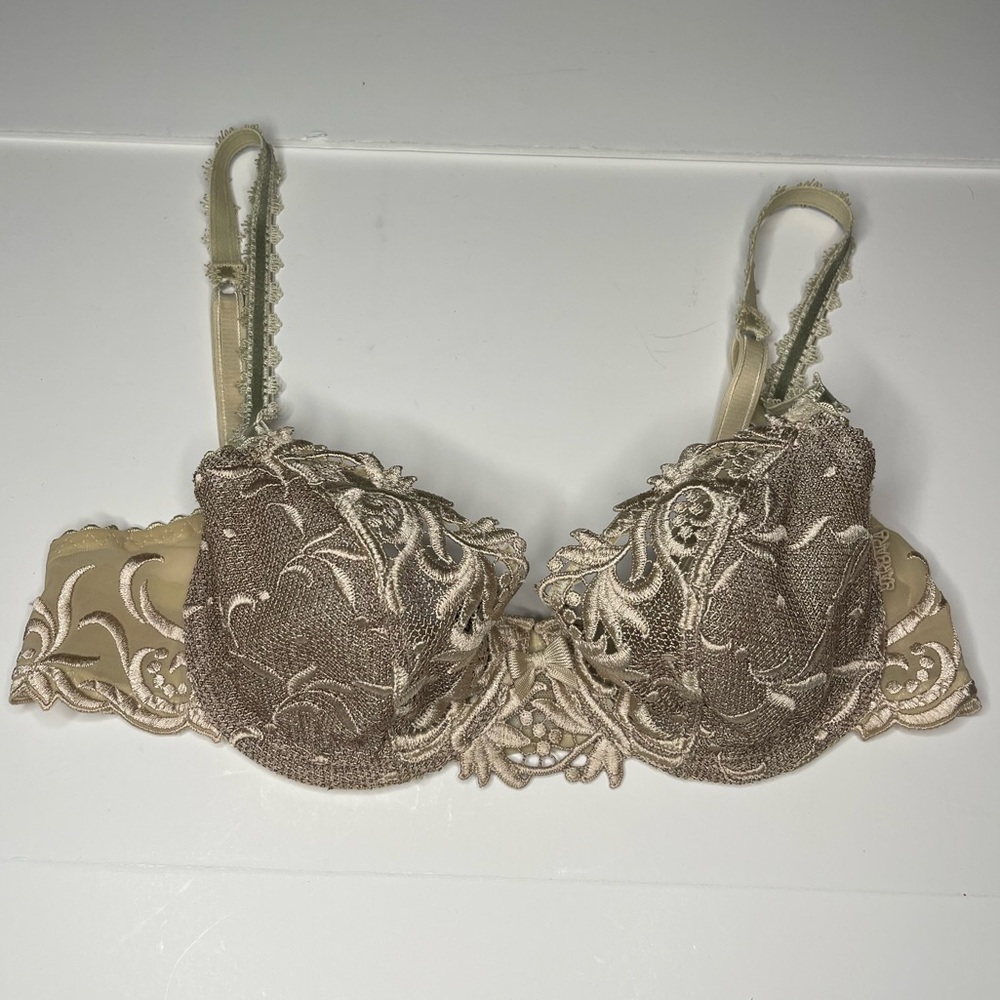 Barbara Paris 34B Embroidery Floral Bow Underwire Unlined Bra Vintage Shine